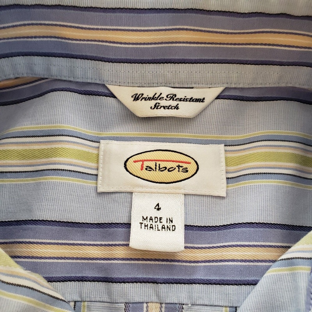 Talbots Long Sleeve Button Up Top Green Blue Striped Stretchy Career Size 4 - Picture 7 of 8